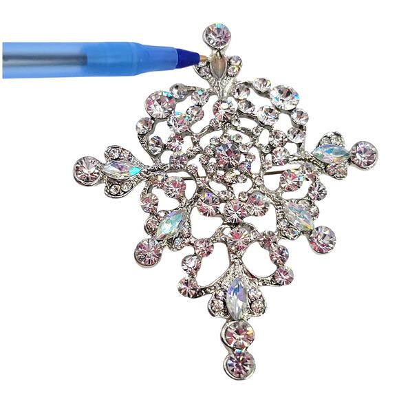 Crystal Rhinestone Snowflake Brooch Pin Large 3.5" READ Description Silver Tone - Picture 2 of 16